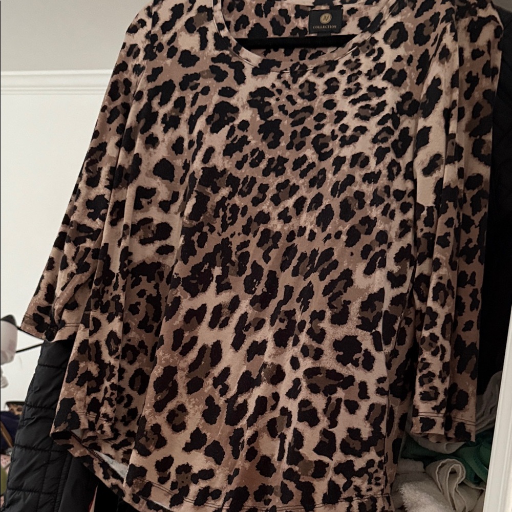 Vince Camuto Animal Print Blouse - Black and Brown